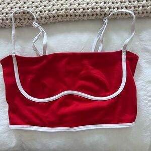 ALO Yoga Red Sports Bra with White Trim